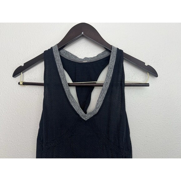 Lululemon Black Gray V Neck Racerback Tank Top Stripe Drawstring Athleisure Yoga - Picture 2 of 6